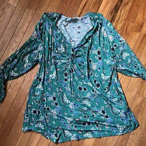 STYLE & CO GREEN FLORAL LONG SLEEVE TOP 3X